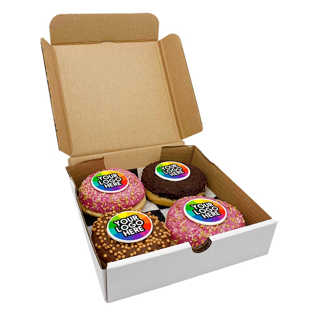4 Pack Gift Set of Printed Iced Logo Doughnuts  Black and White London