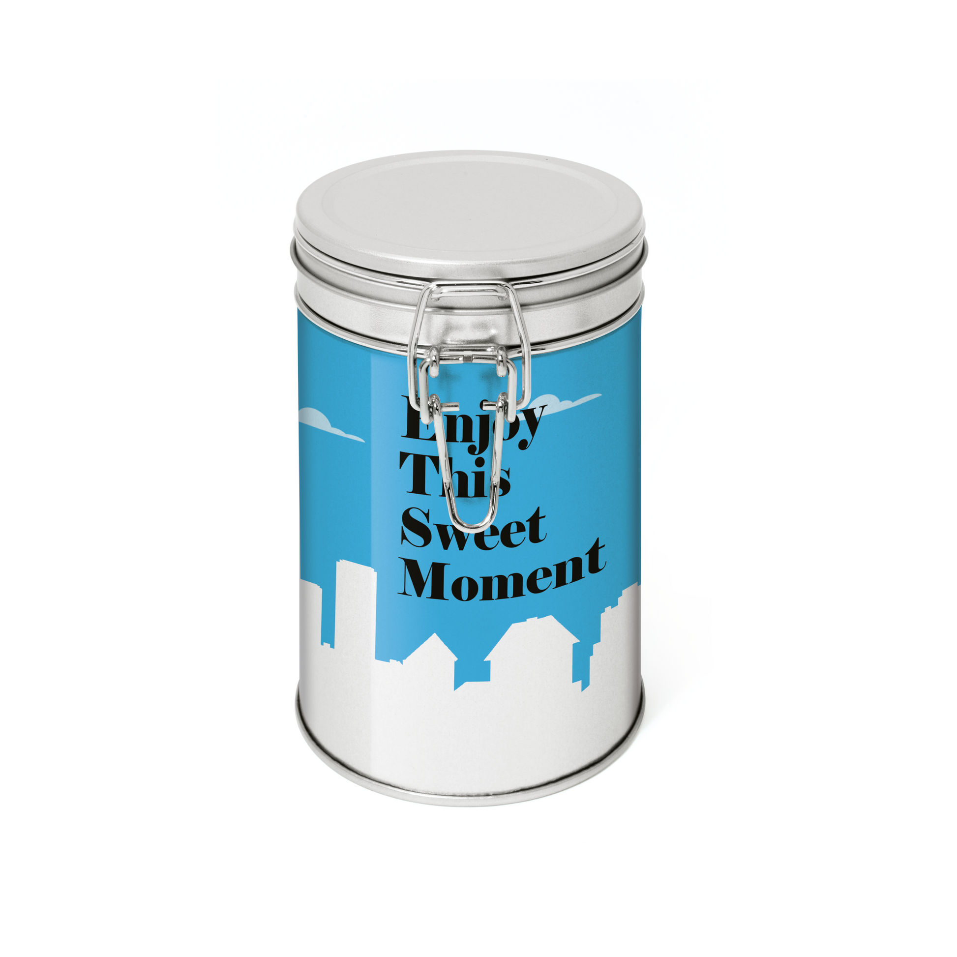 Flip Top Tin - Silver - Shortbread Biscuits Black and White London