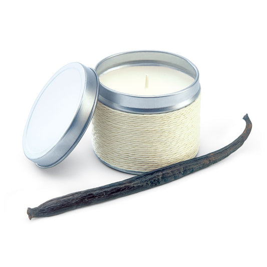 Fragrance Candle in a Tin White Vanilla  Black and White London