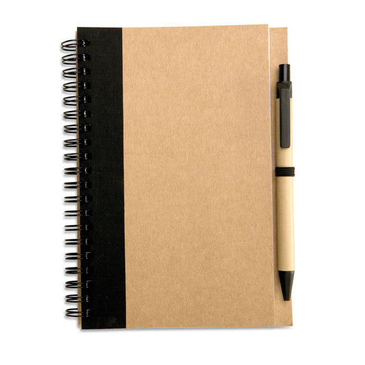 Recycled Paper A6 Notebook & Pen Set in Natural/Black