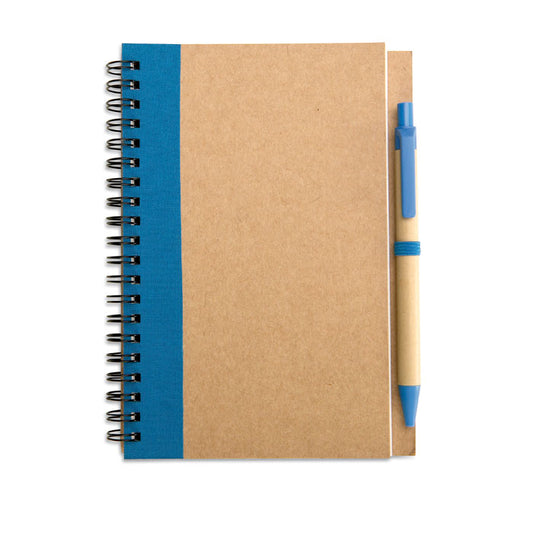 Recycled Paper A6 Notebook & Pen Set in Natural/Blue