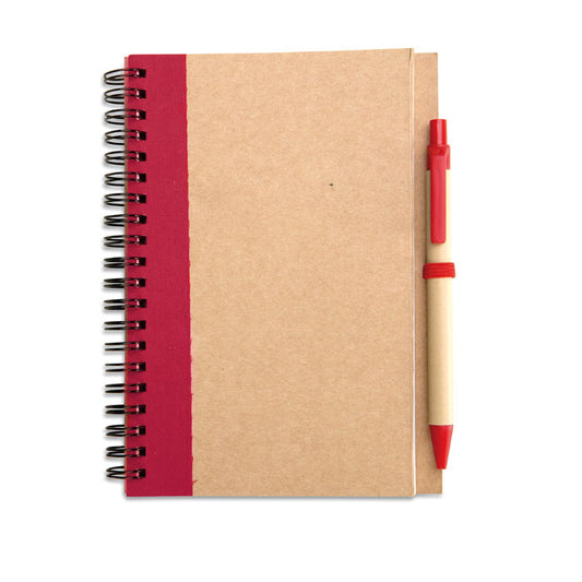 Recycled Paper A6 Notebook & Pen Set in Natural/Red
