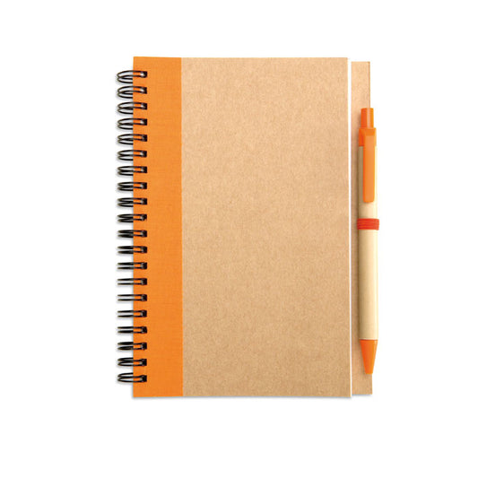Recycled Paper A6 Notebook & Pen Set in Natural/Orange