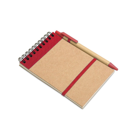 Recycled Paper A6 Notepad & Pen Set in Natural/Red