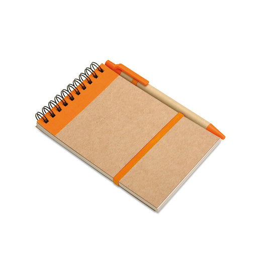 Recycled Paper A6 Notepad & Pen Set in Natural/Orange