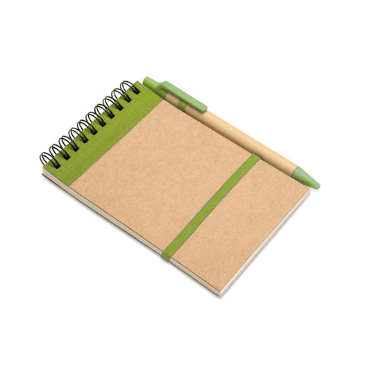 Recycled Paper A6 Notepad & Pen Set in Natural/Green