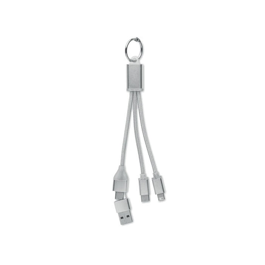 4-In-1 Metal Charging Cable Keyring Black and White London®