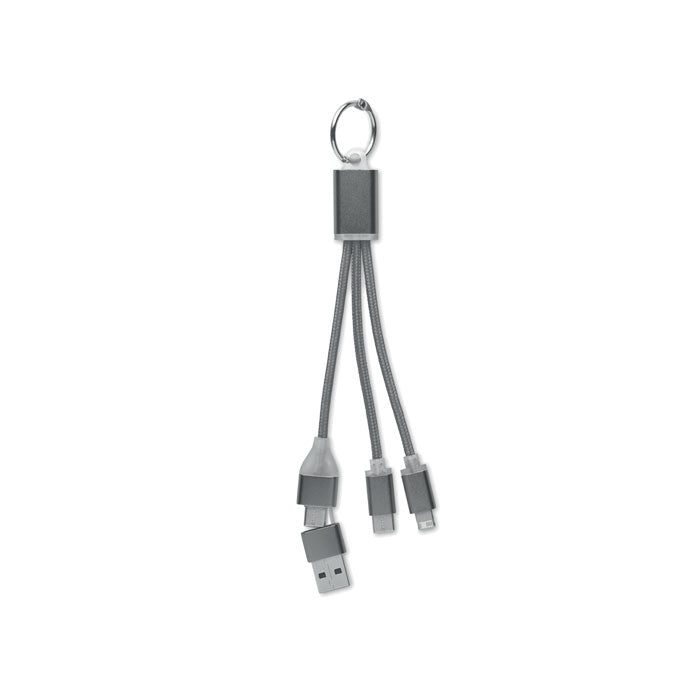 4-In-1 Metal Charging Cable Keyring Black and White London®