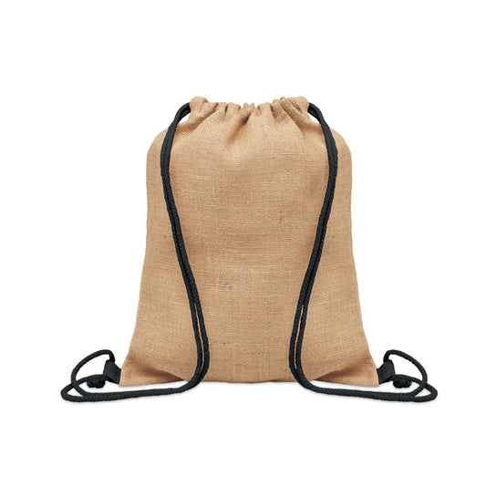 Drawstring Jute Bag with Black Handles Tote Bags Black and White London