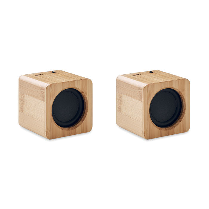 Set Of 2 Engraved Bamboo Wireless Speakers Speakers Black and White London