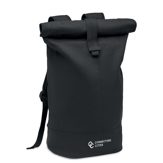 Rolltop Washed Canvas Backpack  Black and White London