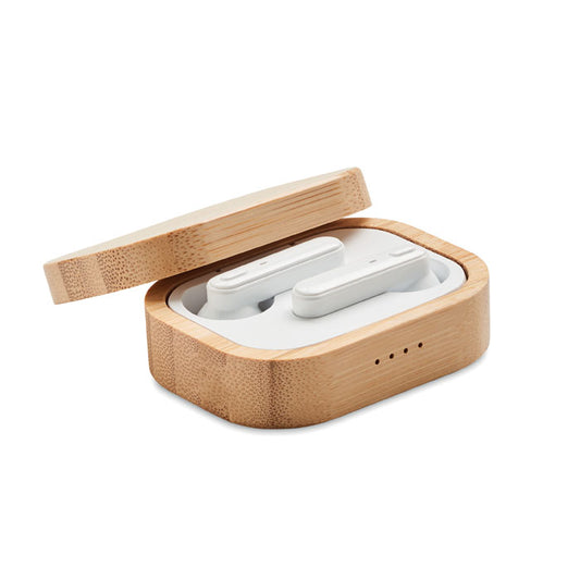 Wireless Earbuds in Engraved Bamboo Case Earphones & Headphones Black and White London