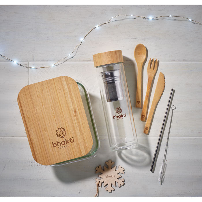 Tundra Glass Lunchbox With Bamboo Lid  Black and White London