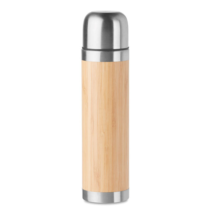 Double Wall Bamboo Cover Flask  Black and White London