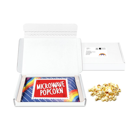 Gift Boxes - Mini White Postal Box - Microwave Popcorn Black and White London