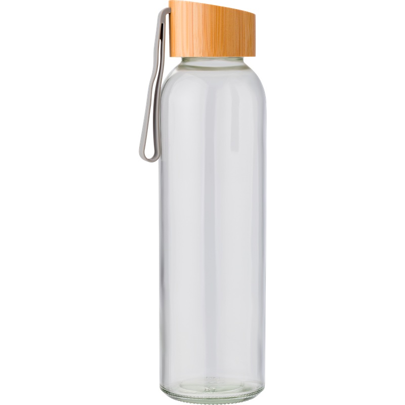 Glass Drinking Bottle with Bamboo Cap  Black and White London