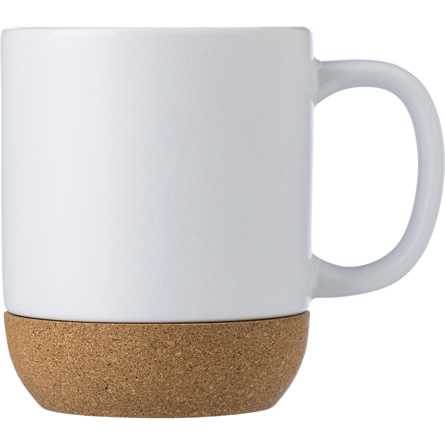 420ml Ceramic mug with Cork Base White Ceramic Mugs Black and White London
