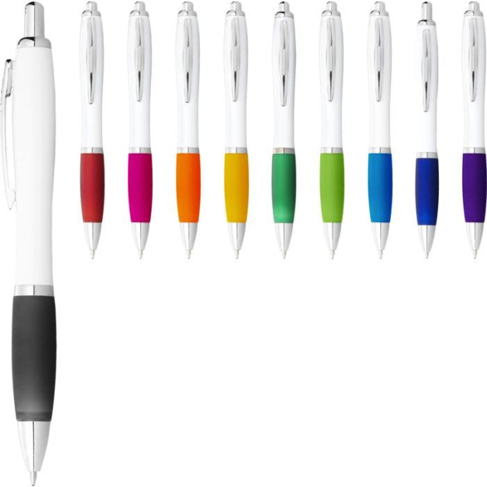 Nash Ballpoint Pen with White Barrel and Coloured Grip  Black and White London