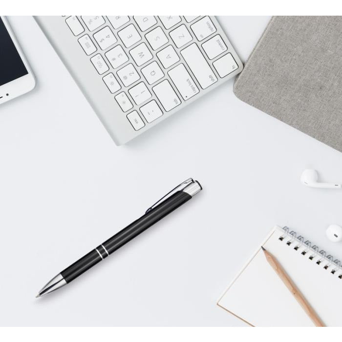 Moneta Aluminium Click Ballpoint Pen Metal Pens Black and White London