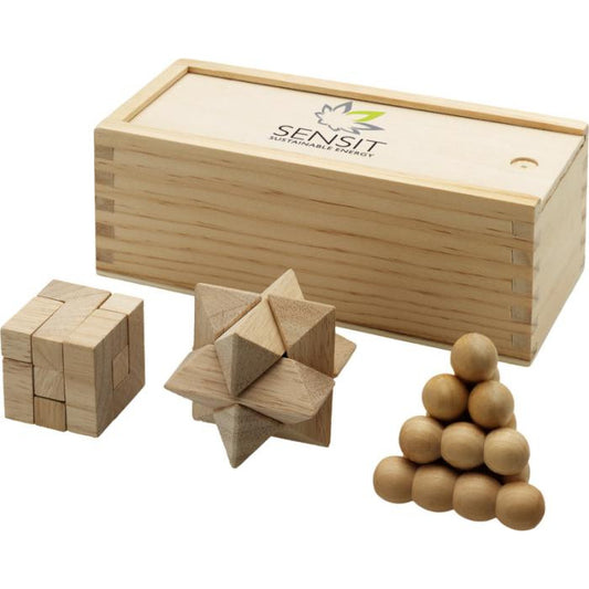 Brainiac 3-piece Wooden Brain Teaser Set Games Black and White London
