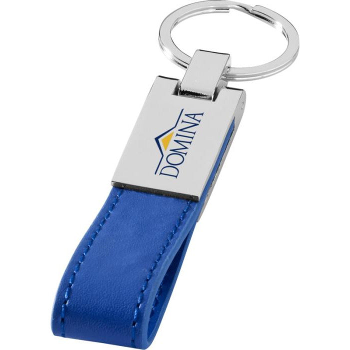Leather Strap Metal Keyring  Black and White London