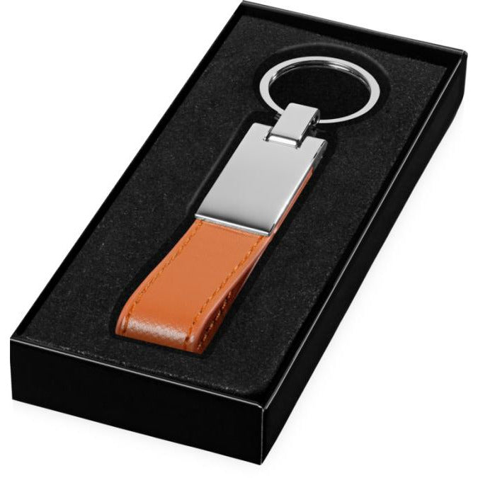 Leather Strap Metal Keyring  Black and White London