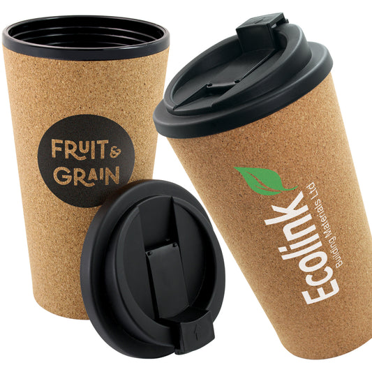 Cork Double Wall Travel Mug - 450ml Travel Cups Black and White London