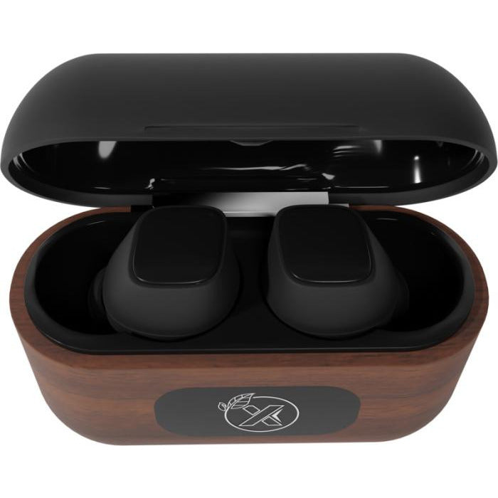 Walnut Wood Design Light-Up Wireless Earbuds  Black and White London