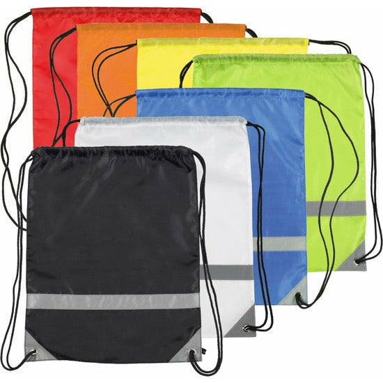 Knockholt Reflective Strip Drawstring Backpack 210d Polyester Black and White London