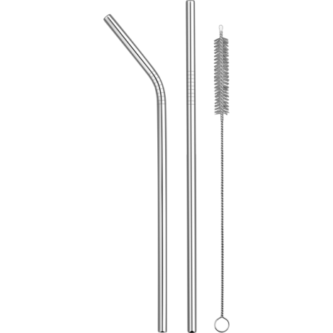 Reusable Metal Straw Set in Custom Packaging  Silver  