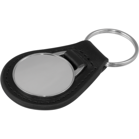 Leather Circle Keyring with Box  Black and White London