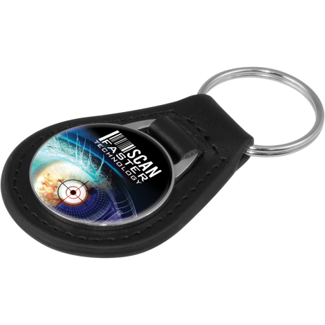 Leather Circle Keyring with Box  Black and White London