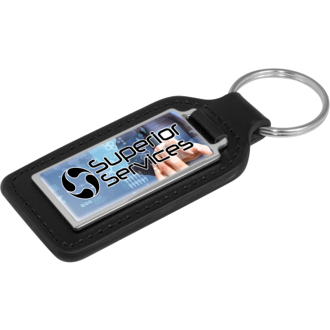 Leather Rectangular Keyring with Box  Black and White London
