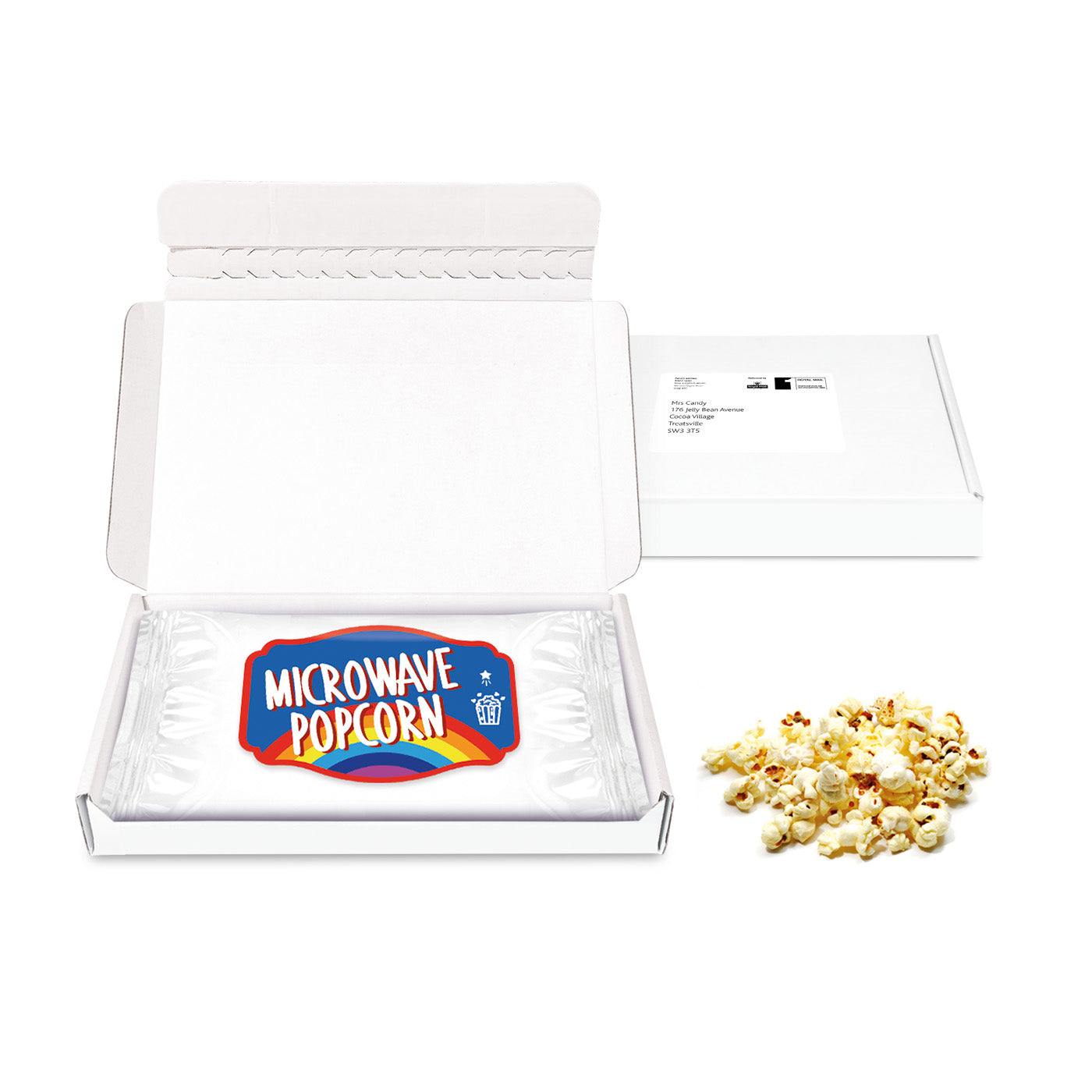 Gift Boxes - Mini White Postal Box - Microwave Popcorn - PAPER LABEL    