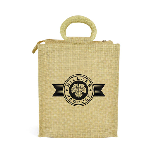 Jute Lunch Bag Cooler Bags Black and White London