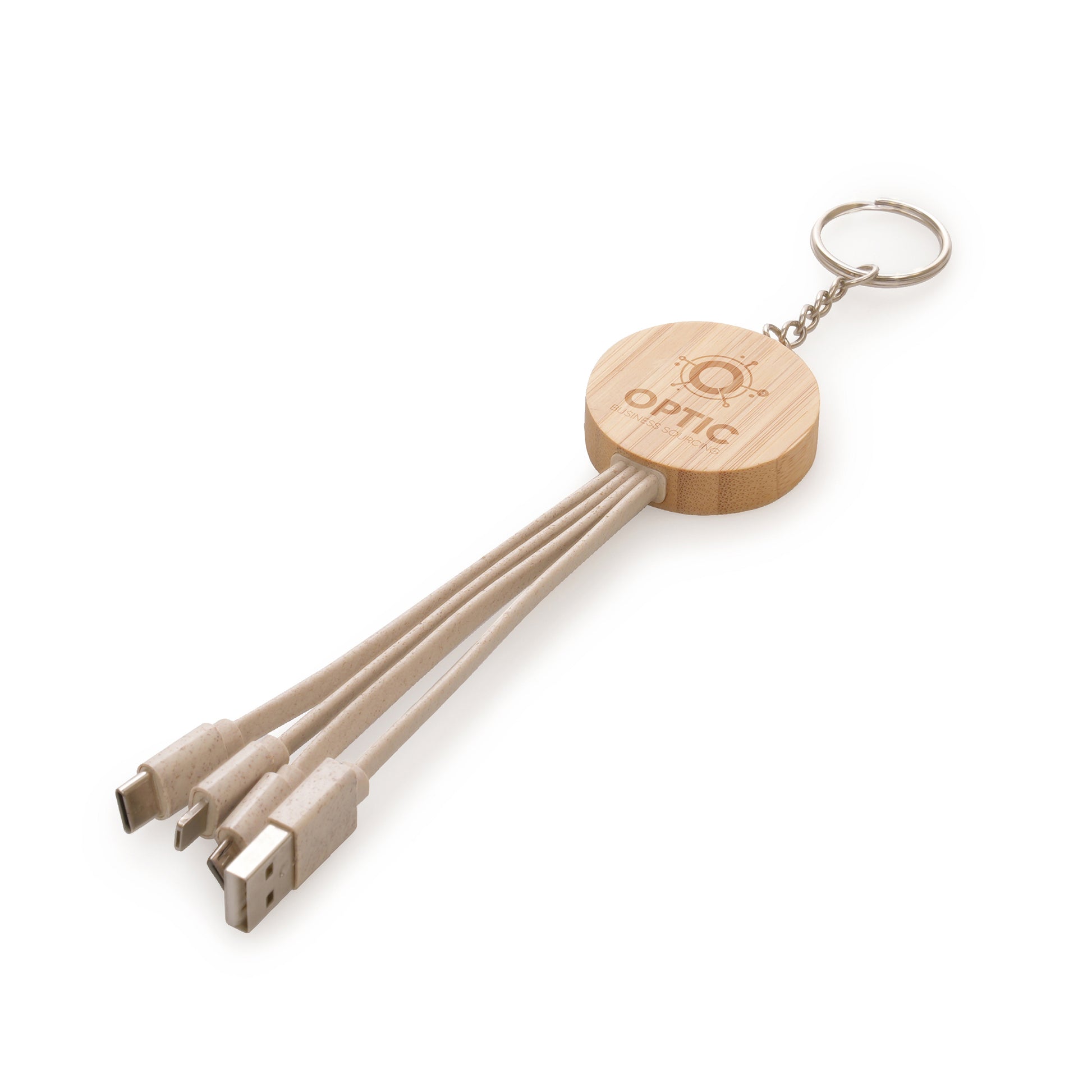 Round Bamboo & Wheat Straw Charger Keyring  Black and White London