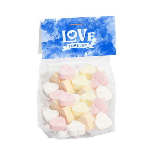 130g Bag of Sugar Hearts Sweets & Confectionery Black and White London