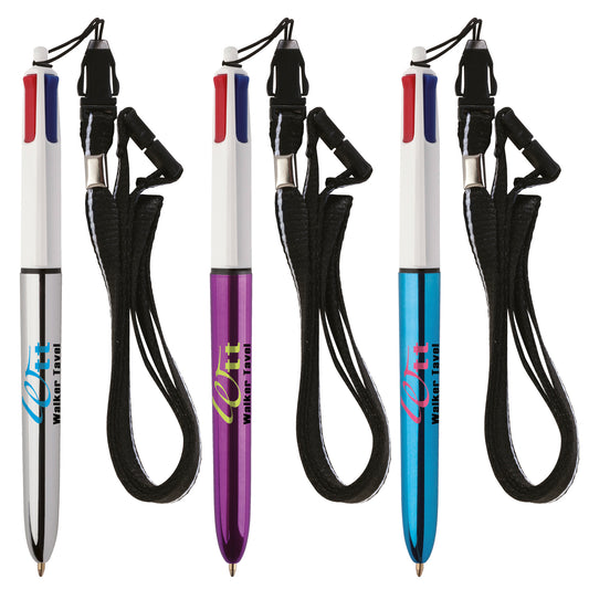BIC® 4 Colours Shine ballpen + Lanyard BIC® Stationery Black and White London